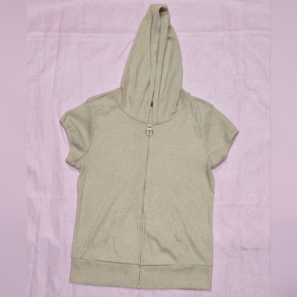 Old Navy Gold Metallic Short-Sleeve Hooded Swim Coverup